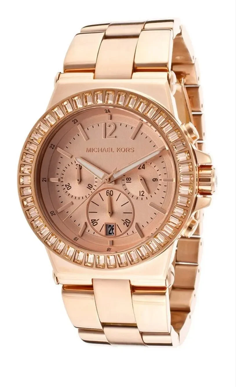 NEW MICHAEL KORS DYLAN ROSE GOLD TONE+CHRONO DIAL+CRYSTAL,DATE WATCH MK5412